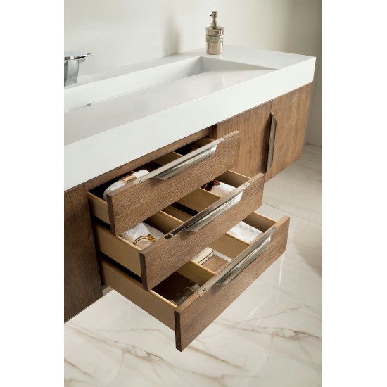 Mercer Island 72" Single Vanity, Latte Oak w/ Glossy White Composite Top