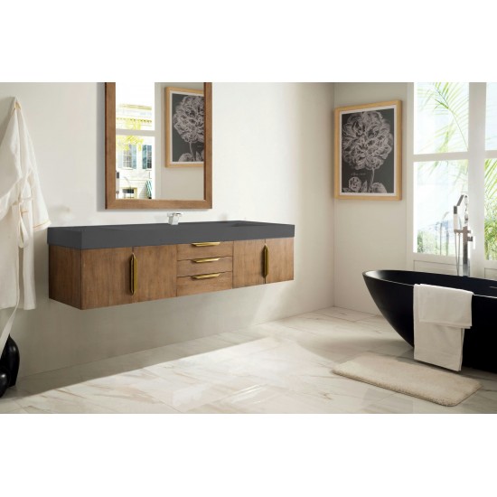 Mercer Island 72" Single Vanity Latte Oak Radiant Gold,Dusk Grey Composite Top