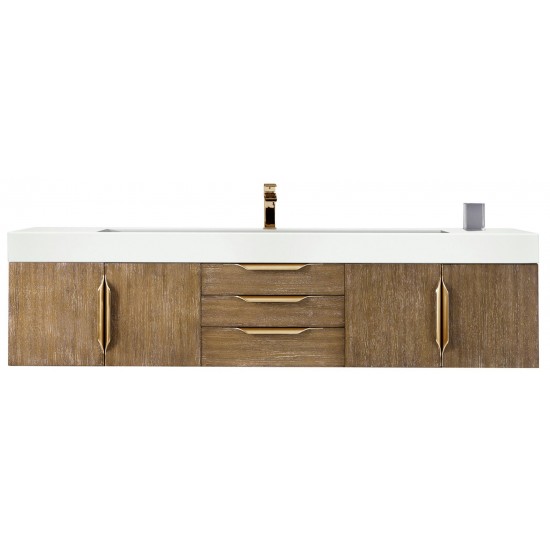 Mercer Island 72" Single Vanity Latte Oak Radiant Gold w/ White Composite Top