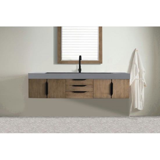 Mercer Island 72" Single Vanity Latte Oak Black w/Dusk Grey Glossy Composite Top