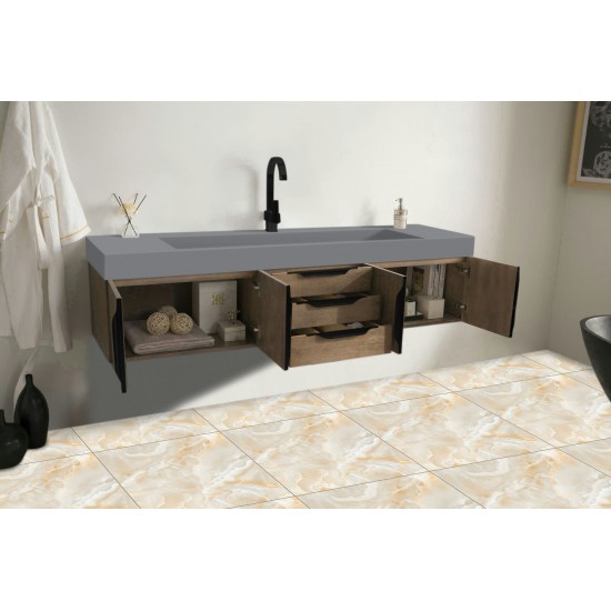 Mercer Island 72" Single Vanity Latte Oak Black w/Dusk Grey Glossy Composite Top