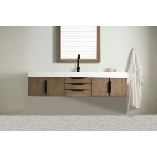 Mercer Island 72" Single Vanity Latte Oak Black w/Glossy White Composite Top