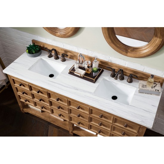 Malibu 72" Double Vanity, Honey Alder w/ 3 CM Arctic Fall Solid Surface Top