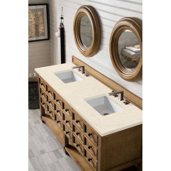 Malibu 72" Double Vanity, Honey Alder w/ 3 CM Eternal Marfil Quartz Top