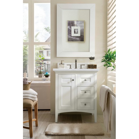 Palisades 30" Single Vanity, Bright White w/ 3 CM Arctic Fall Solid Surface Top