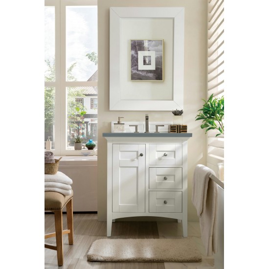 Palisades 30" Single Vanity, Bright White, w/ 3 CM Cala Blue Quartz Top