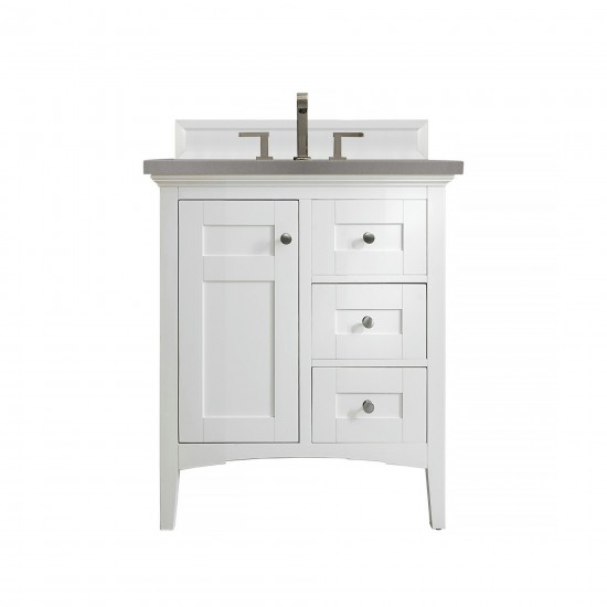 Palisades 30" Single Vanity, Bright White, w/ 3 CM Grey Expo Quartz Top