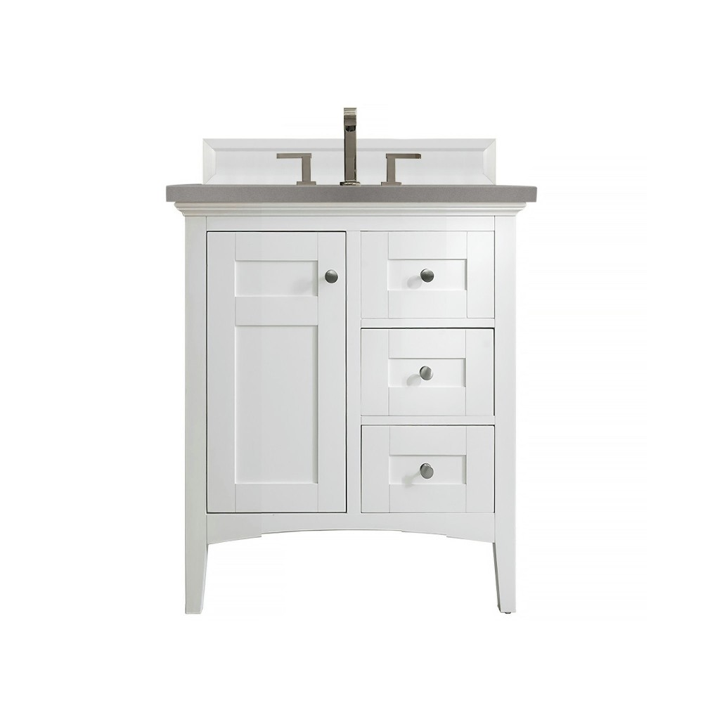 Palisades 30" Single Vanity, Bright White, w/ 3 CM Grey Expo Quartz Top Palisades 30" Single Vanity, Bright White, w/ 3 CM Grey Expo Quartz Top