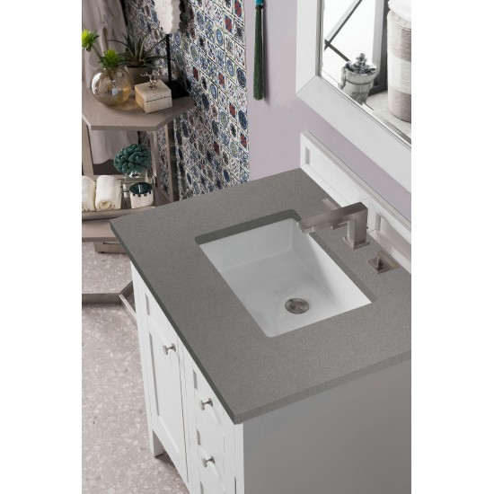 Palisades 30" Single Vanity, Bright White, w/ 3 CM Grey Expo Quartz Top