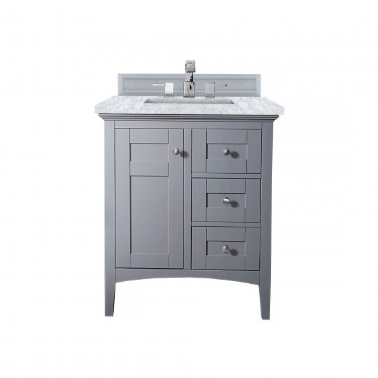 Palisades 30" Single Vanity, Silver Gray w/ 3 CM Carrara Marble Top