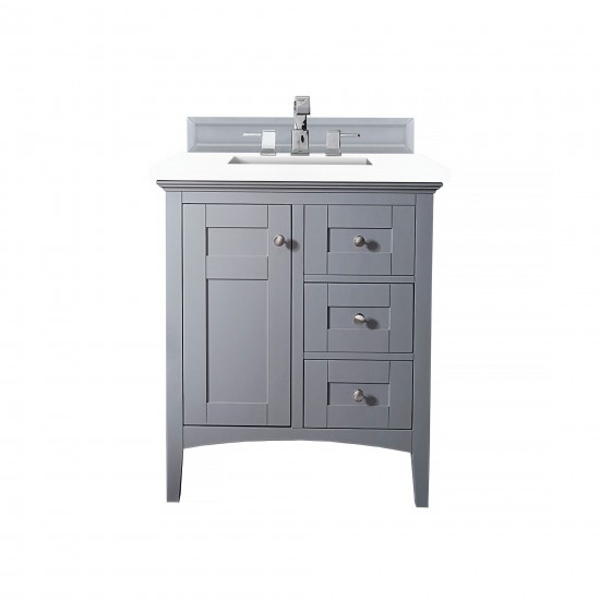 Palisades 30" Single Vanity, Silver Gray, w/ 3 CM Classic White Quartz Top