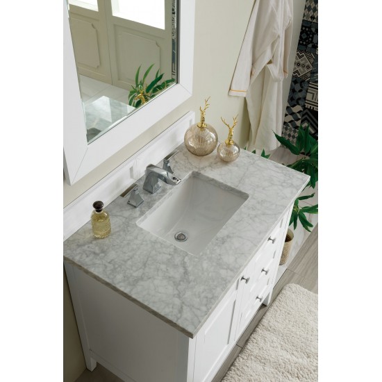 Palisades 36" Single Vanity, Bright White w/ 3 CM Carrara Marble Top