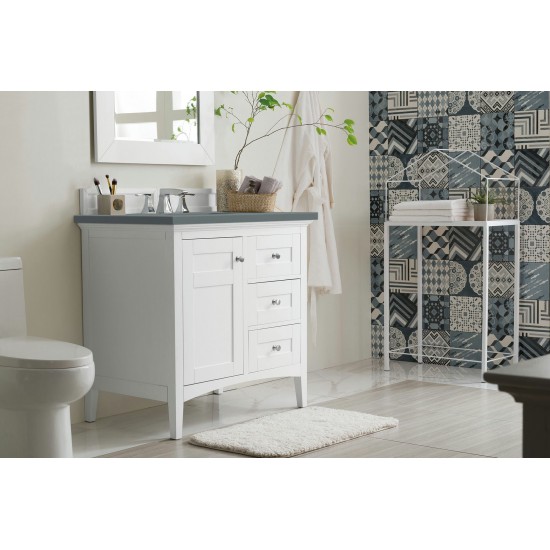 Palisades 36" Single Vanity, Bright White, w/ 3 CM Cala Blue Quartz Top