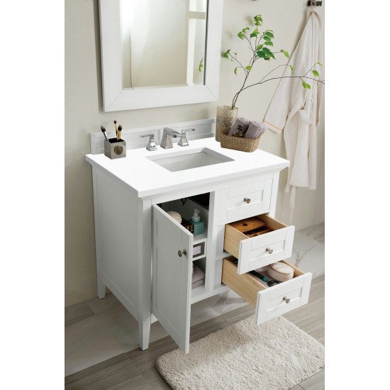 Palisades 36" Single Vanity, Bright White, w/ 3 CM Classic White Quartz Top