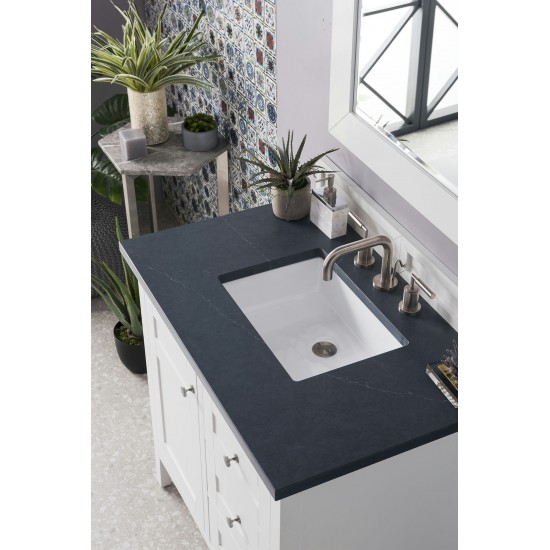 Palisades 36" Single Vanity, Bright White, w/ 3 CM Charcoal Soapstone Quartz Top