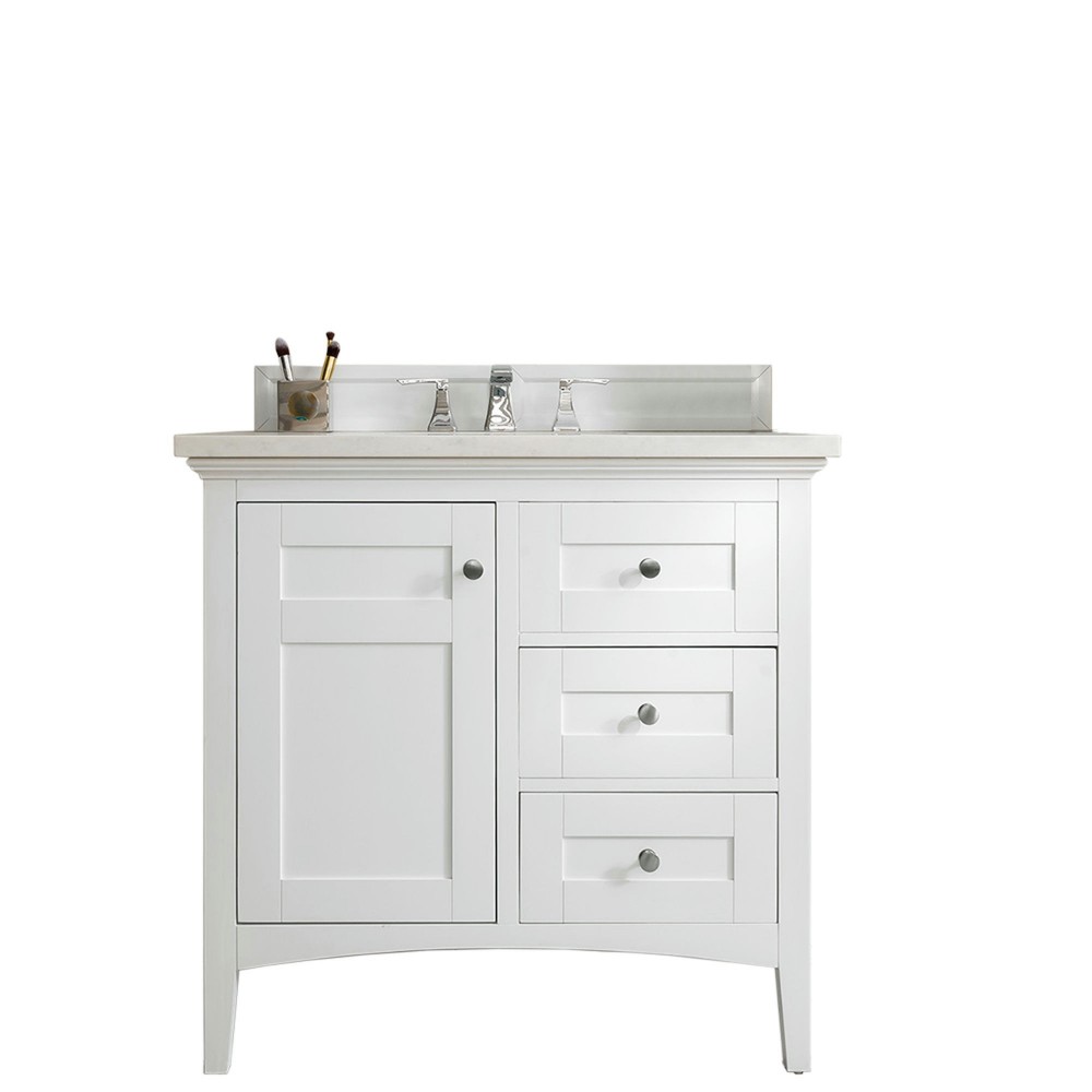 Palisades 36" Single Vanity Bright White w/ 3 CM Jasmine Pearl Quartz Top