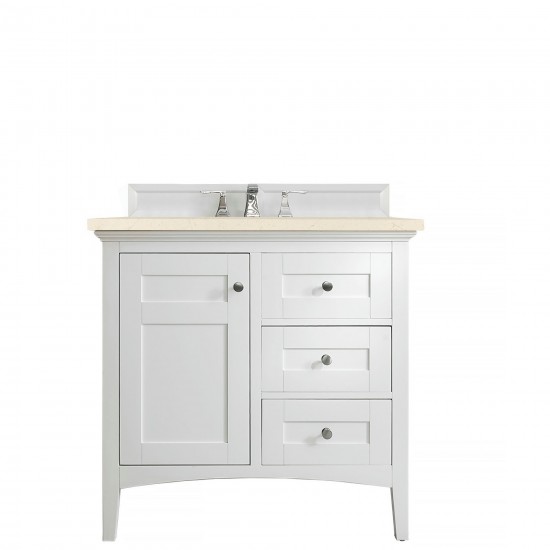 Palisades 36" Single Vanity, Bright White, w/ 3 CM Eternal Marfil Quartz Top