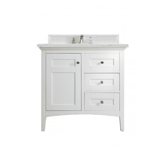 Palisades 36" Single Vanity, Bright White, w/ 3 CM Ethereal Noctis Quartz Top