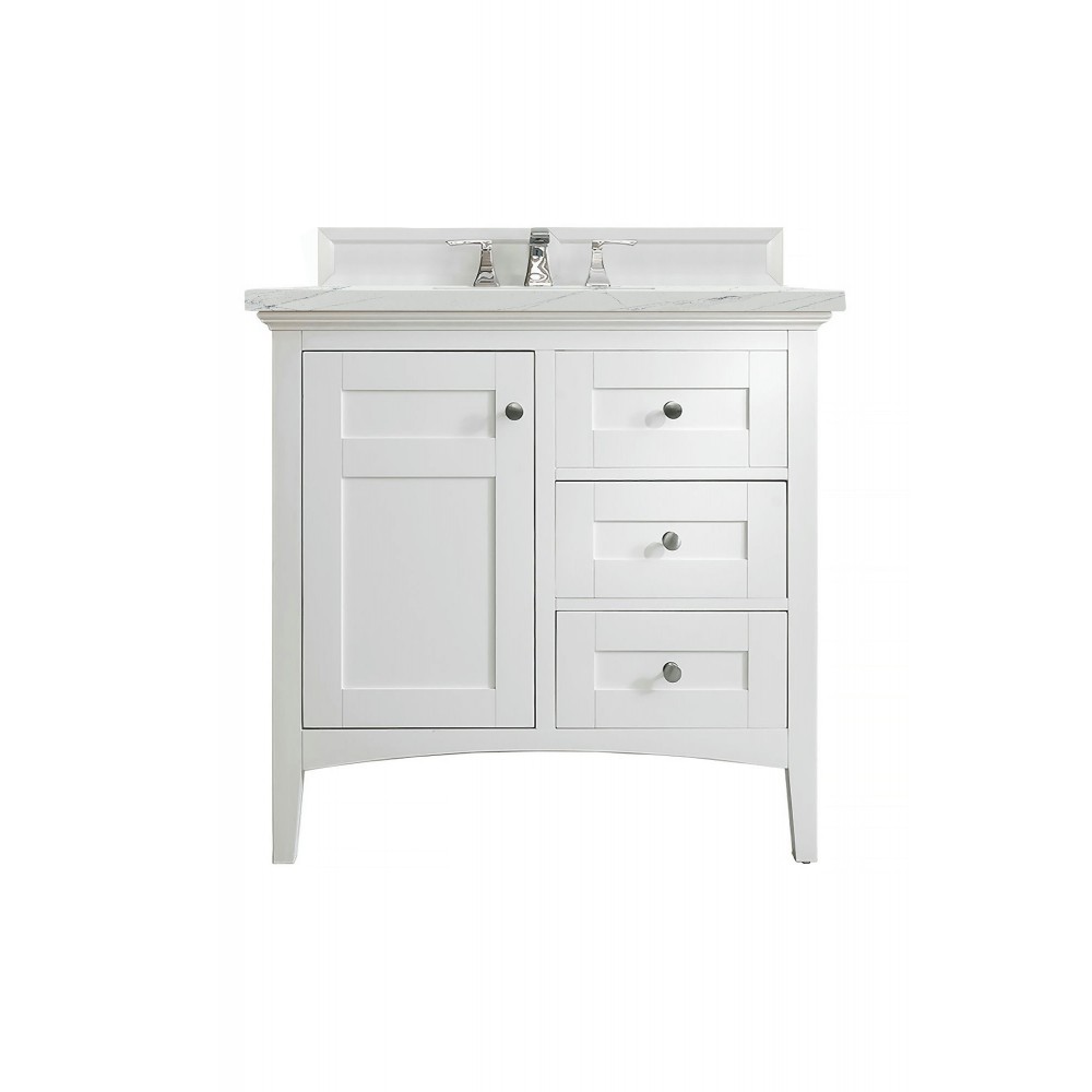 Palisades 36" Single Vanity, Bright White, w/ 3 CM Ethereal Noctis Quartz Top