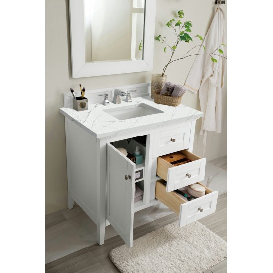 Palisades 36" Single Vanity, Bright White, w/ 3 CM Ethereal Noctis Quartz Top