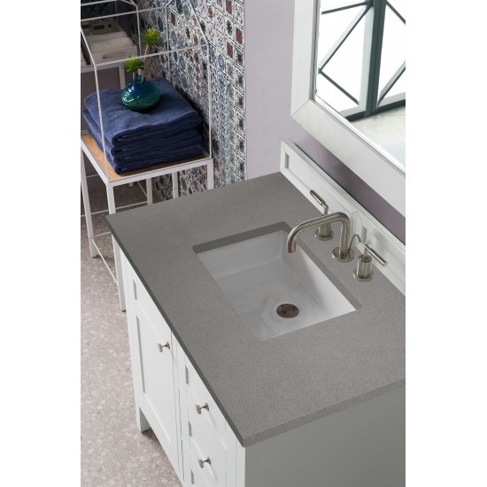 Palisades 36" Single Vanity, Bright White, w/ 3 CM Grey Expo Quartz Top