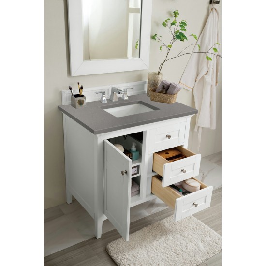 Palisades 36" Single Vanity, Bright White, w/ 3 CM Grey Expo Quartz Top