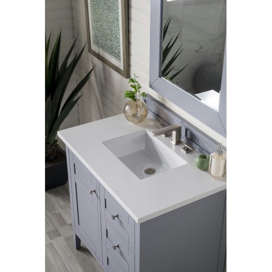 Palisades 36" Single Vanity, Silver Gray, w/ 3 CM Classic White Quartz Top