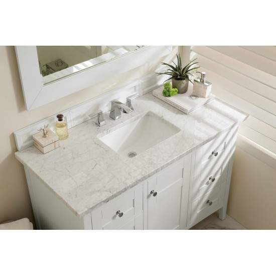 Palisades 48" Single Vanity, Bright White w/ 3 CM Carrara Marble Top