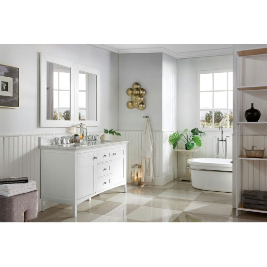 Palisades 60" Double Vanity, Bright White w/ 3 CM Arctic Fall Solid Surface Top