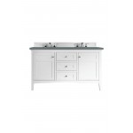Palisades 60" Double Vanity, Bright White, w/ 3 CM Cala Blue Quartz Top