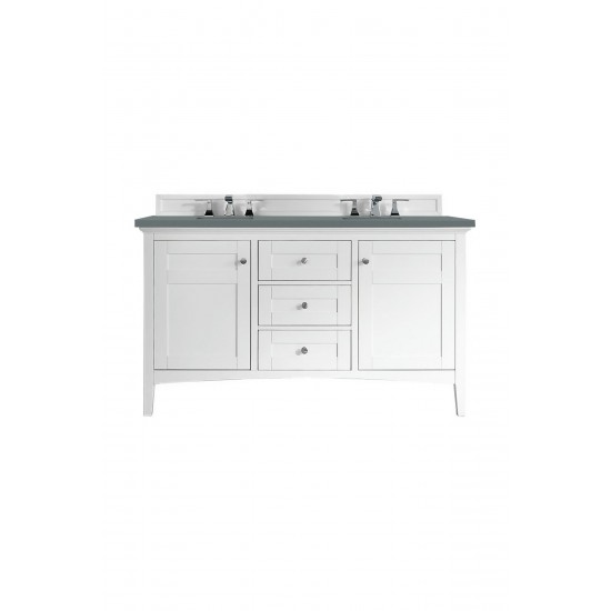 Palisades 60" Double Vanity, Bright White, w/ 3 CM Cala Blue Quartz Top