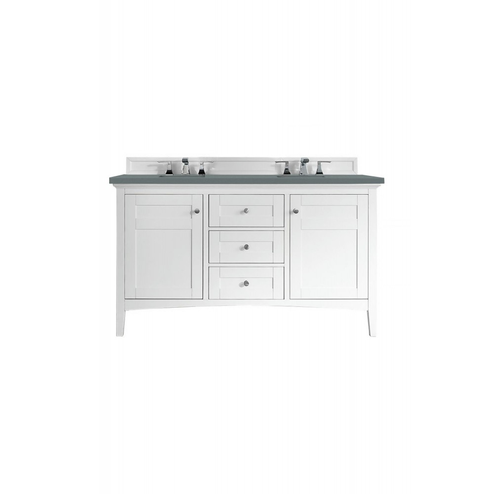 Palisades 60" Double Vanity, Bright White, w/ 3 CM Cala Blue Quartz Top