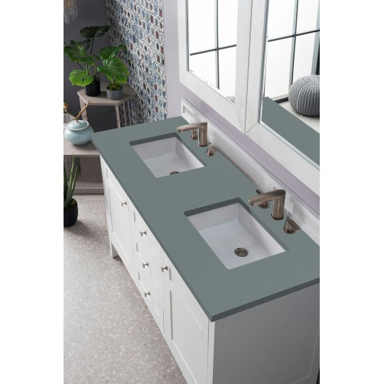 Palisades 60" Double Vanity, Bright White, w/ 3 CM Cala Blue Quartz Top