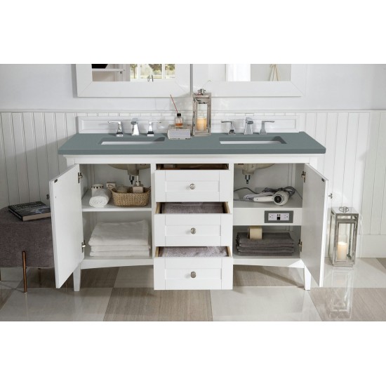 Palisades 60" Double Vanity, Bright White, w/ 3 CM Cala Blue Quartz Top