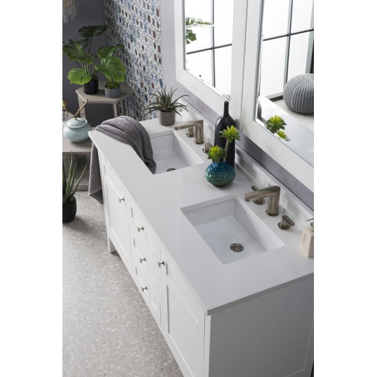 Palisades 60" Double Vanity, Bright White, w/ 3 CM Classic White Quartz Top