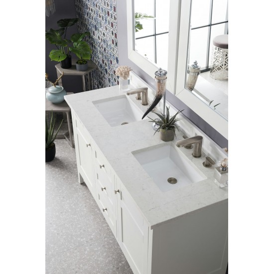 Palisades 60" Double Vanity Bright White w/ 3 CM Jasmine Pearl Quartz Top