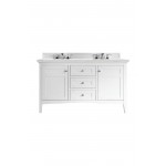 Palisades 60" Double Vanity, Bright White, w/ 3 CM Ethereal Noctis Quartz Top