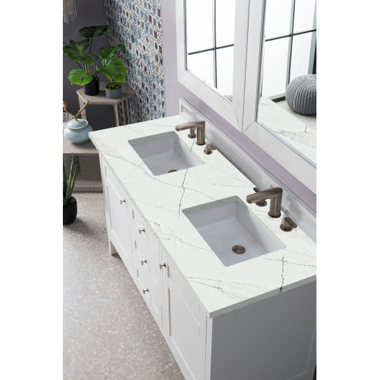 Palisades 60" Double Vanity, Bright White, w/ 3 CM Ethereal Noctis Quartz Top