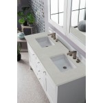 Palisades 60" Double Vanity, Bright White, w/ 3 CM Eternal Serena Quartz Top