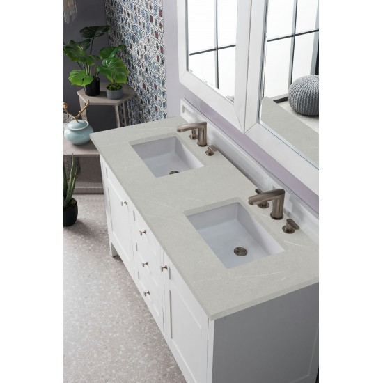 Palisades 60" Double Vanity, Bright White, w/ 3 CM Eternal Serena Quartz Top