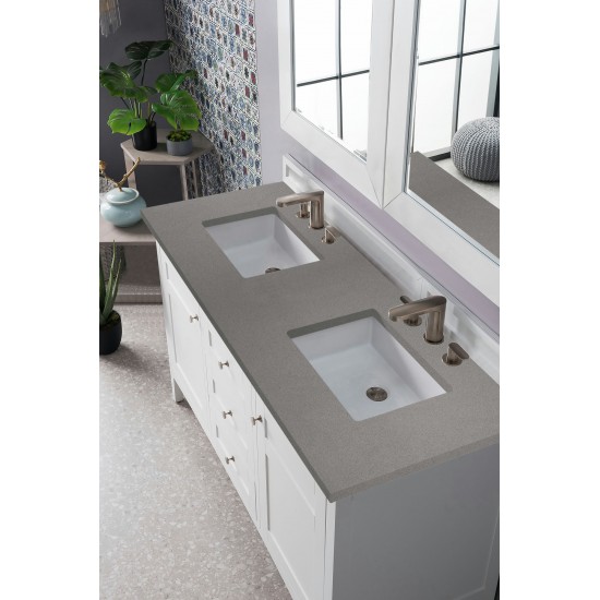 Palisades 60" Double Vanity, Bright White, w/ 3 CM Grey Expo Quartz Top