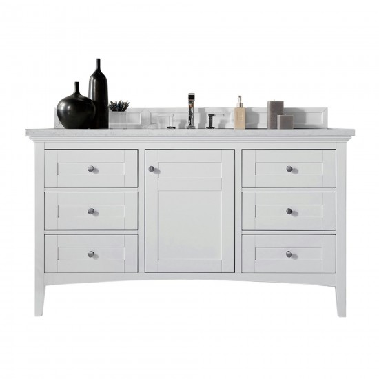 Palisades 60" Single Vanity, Bright White w/ 3 CM Arctic Fall Solid Surface Top