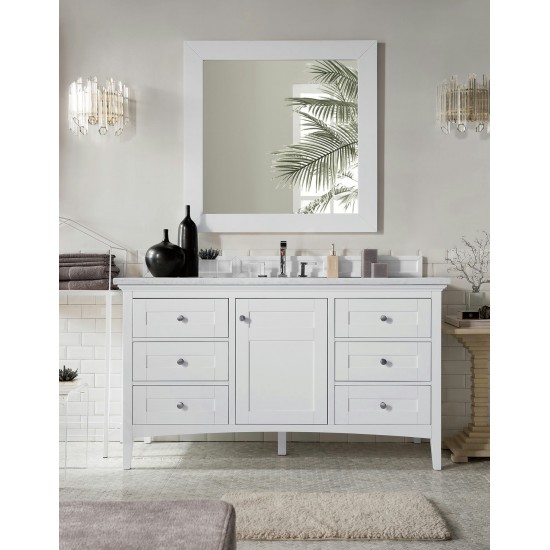 Palisades 60" Single Vanity, Bright White w/ 3 CM Arctic Fall Solid Surface Top