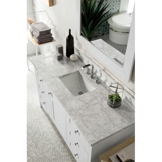 Palisades 60" Single Vanity, Bright White w/ 3 CM Carrara Marble Top