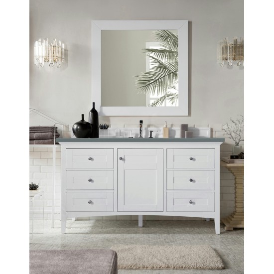 Palisades 60" Single Vanity, Bright White, w/ 3 CM Cala Blue Quartz Top