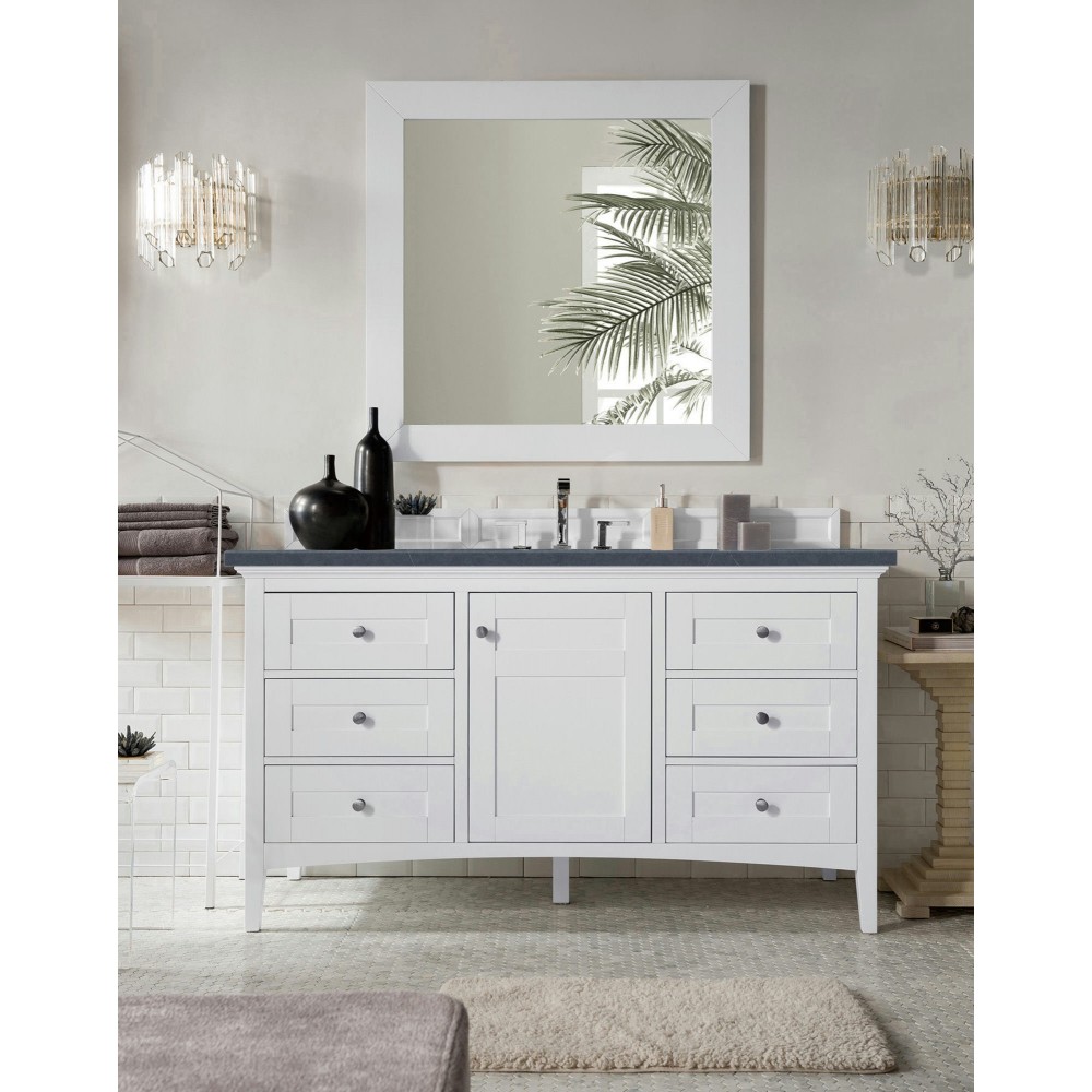 Palisades 60" Single Vanity, Bright White, w/ 3 CM Charcoal Soapstone Quartz Top