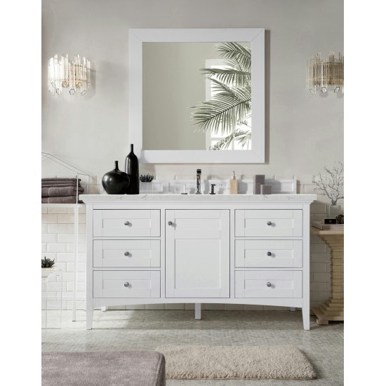 Palisades 60" Single Vanity Bright White w/ 3 CM Jasmine Pearl Quartz Top