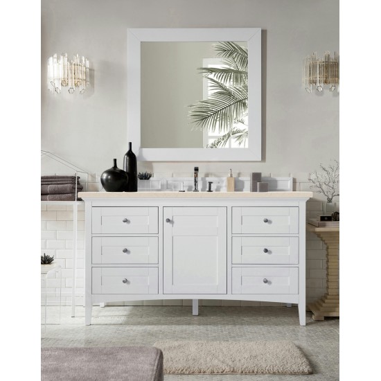 Palisades 60" Single Vanity, Bright White, w/ 3 CM Eternal Marfil Quartz Top