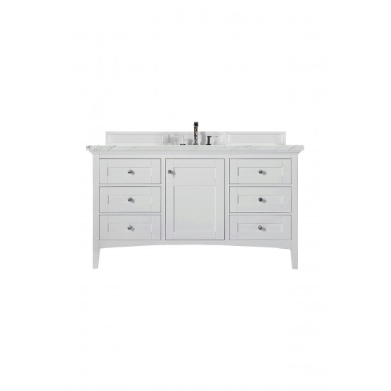 Palisades 60" Single Vanity, Bright White, w/ 3 CM Ethereal Noctis Quartz Top