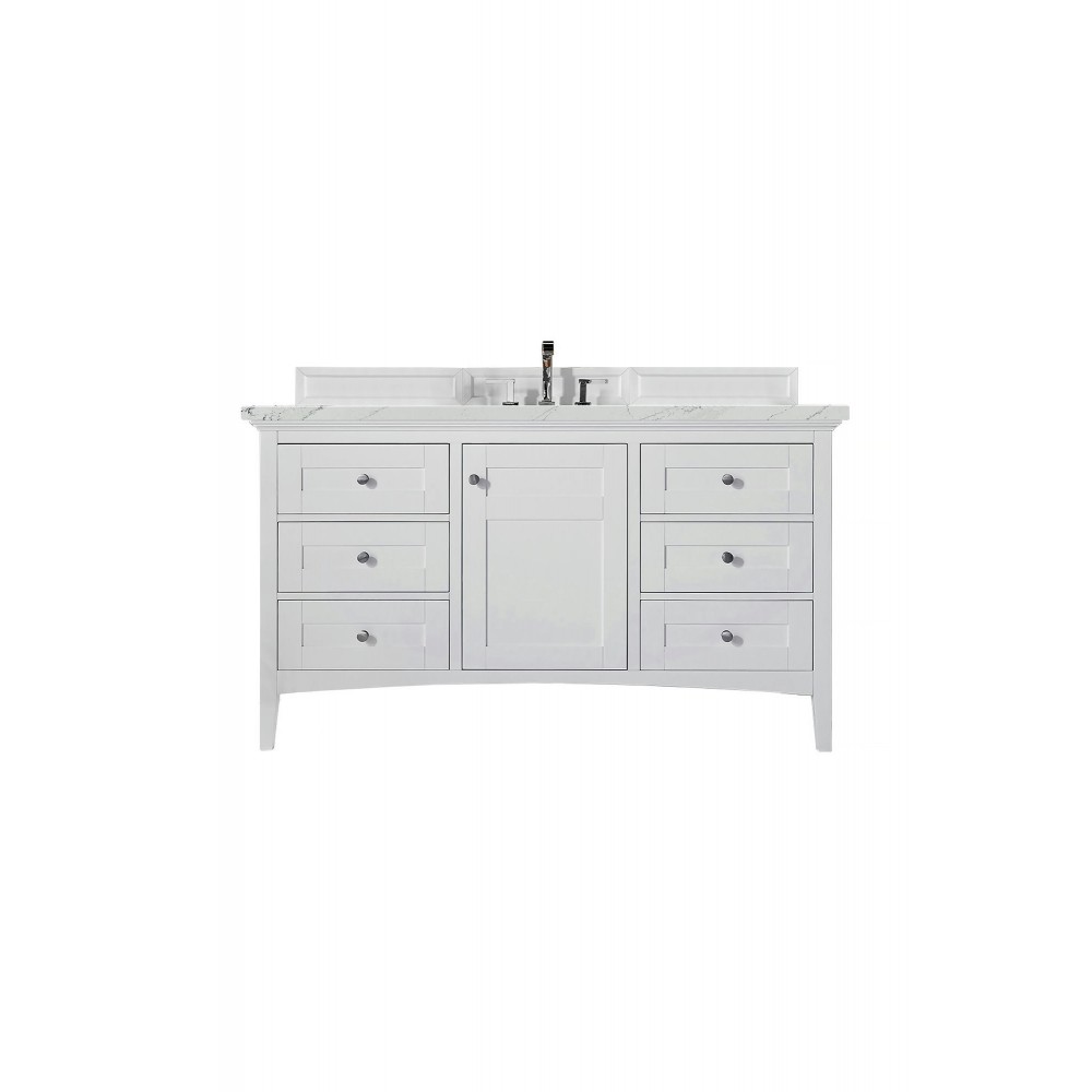 Palisades 60" Single Vanity, Bright White, w/ 3 CM Ethereal Noctis Quartz Top